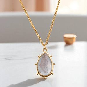 Poire Forme Aigue-Marine Pierres Précieuses Lunette Charme Pendentif Collier-18 Pouces Collier Bijoux-Bijoux Personnalisés - Product Image 1