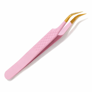 Pinzas Curvas Rosas para Pestañas, con Punta de Precisión Chapada en Oro, Herramienta Profesional para Extensión de Volumen, Agarre Profesional - Product Image 1