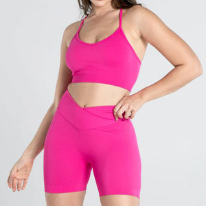 Conjunto Deportivo de Yoga Personalizado para Mujer, Ropa de Gimnasio, Shorts de Cintura Alta, Top Deportivo Sólido para Entrenamiento, Ropa Deportiva de Talla Grande - Product Image 1