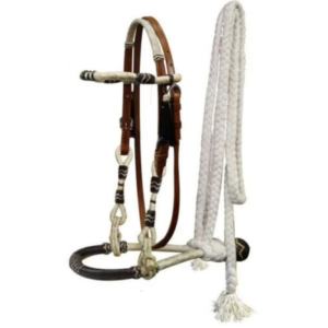 Cabestro de Cuero Occidental para Caballo con Bosal de Cuero Crudo y Riendas de Mecate, Arnés Ecuestre Duradero para Montar - Product Image 1