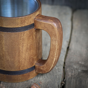 Taza de Cerveza de Madera Natural y Acero Inoxidable, Pulida y Brillante, con Asa, Tamaño Personalizado para Fiestas, Vajilla, Bodas, Bares y Restaurantes - Product Image 4