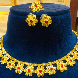 24K or Dubai mode bijoux collier ensemble boucles d'oreilles bracelets peignes broches classique perle fleur cuivre anniversaire diamant cadeau - Product Image 1