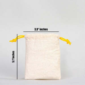 Organic Cotton 4 W X 5 H Yellow <b>Drawstring</b> Fabric <b>Pouch</b> with Embroidered Logo Reusable for Craft Packaging and Promotion - Product Image 2