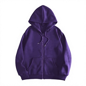 Sudadera con Capucha Unisex para Hombre, Color Morado, con Cierre, Corte Regular, Estilo Casual, Tejido French Terry, Color Sólido, para Otoño - Product Image 1