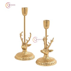Ensemble De 2 Cerf Design Or Poli Table Décoratif Unique Bougie Pot Merveilleux Look Décoration De Noël Intérieur Bougeoir - Product Image 5
