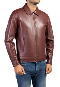Blouson aviateur classique noir et marron en cuir pour homme Décoration hivernale en fourrure Design intemporel Poches zippées Épaulettes grande taille - Product Image 5