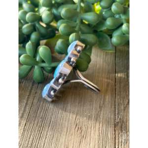 Navajo Made <b>Opal</b> & Sterling Silver Cluster <b>Ring</b> Size 10.5 Bezel Set for Everyday Wear - Product Image 3