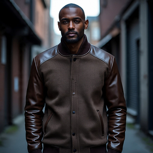 Veste d'hiver à motif de lettres pour hommes, col mandarin, coupe-vent, respirante, manches 100% laine, patchs de broderie, veste universitaire de baseball - Product Image 6