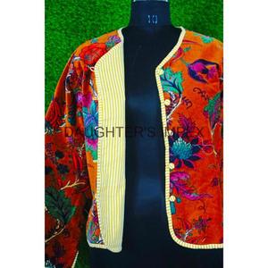 Chaqueta tipo kimono de terciopelo indio hecha a mano para mujer, forro de ropa de fiesta de algodón Vintage con patrón de panel ligero, rayas de flores - Product Image 2