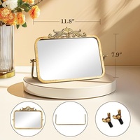 Miroir de maquillage de bureau moderne, durable et portable, avec cadre métallique rectangulaire, petit, réglable, à poser sur table, orné de perles, écologique