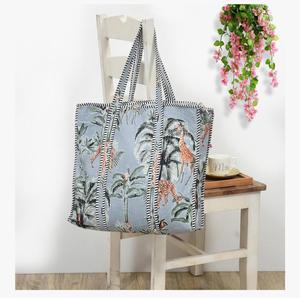 Sac fourre-tout en toile matelassée gris écologique pour femmes, motif vintage, fermeture éclair durable, style féminin tendance pour les voyages d'été - Product Image 2