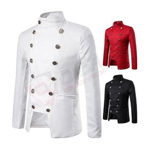 Manteau gothique à double boutonnage pour homme élégant Veste imperméable à la mode en fausse fourrure Capuche courte Poche réversible Casual White Print - Product Image 4