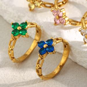 Dreamshow Fashion Jewelry <strong>Rings</strong> Colorful Zircon Flower Signet <strong>Ring</strong> <strong>Set</strong> 18k <strong>Gold</strong> Plated Stainless Steel Jewelry <strong>Set</strong> - Product Image 5