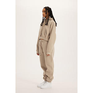 Women's Sage Green <b>Cropped</b> Hoodie <b>Jogger</b> Pants Set Oversized Casual Loungewear Two Trackstar OEM Private Label - Product Image 2