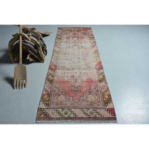 3.1x8.5 ft Rug, Vintage Turkish Rug, <b>Red</b> Bordered <b>Wool</b> Rug - Product Image 1