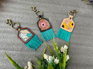 Nuevos llaveros de borla encantadores bonitos de cuero de Color genuino hechos a mano reales, gran oferta, llaveros turquesa modernos de estilo occidental - Product Image 5