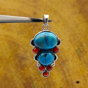 Nepali Design 925 Sterling Silver Pendant Trendy Fine Silver Kids Gift for Party or Wedding Featuring <b>Coral</b> Turquoise Gemstone - Product Image 4