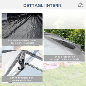 Outsunny-Tienda de campaña impermeable con dosel para 5 personas, 2 dormitorios, 590x245x193cm, color gris - Product Image 6