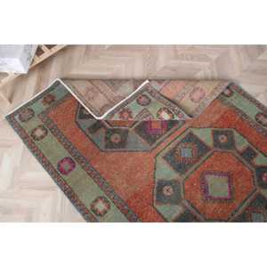 Turkish Vintage <b>Runner</b> <b>Rug</b> 4x12.8 ft (122x390 cm), Orange Bordered <b>Rug</b> - Product Image 5