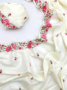 Magnifique sari en soie Tussar pour femmes avec broderie de style forêt en stock Fabriqué en Inde - Product Image 3