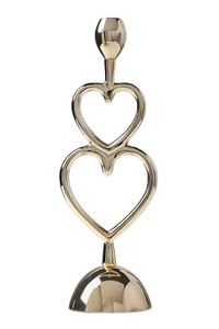 Porte-bougie en métal doré en forme de deux cœurs, fait main, écologique, finition dorée, pour la décoration de la maison et Noël - Product Image 1