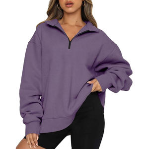 Sudaderas de manga larga con media cremallera para mujer de calidad superior 2024, venta al por mayor personalizada con tela de punto con logotipo frontal - Product Image 1