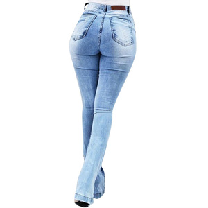 Mode OEM personnalisé respirant vintage taille haute basse Streetwear jambe large Cargo pantalon poches droites Denim femmes coton - Product Image 4