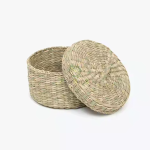 Stylish <b>Seagrass</b> <b>Basket</b> <b>With</b> <b>Lid</b> Round Storage Solution For Minimalist Eco Friendly Homes - Product Image 5