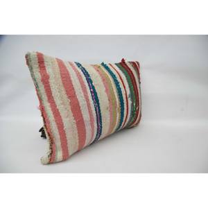 Multicolor Kilim Wool Pillow 16x24 Inch Patchwork Vintage <b>Fluffy</b> Pattern with Subtle Stripes Leaf Design Decorative <b>Cushion</b> - Product Image 3