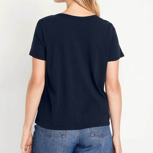 Camisetas de algodón 100% con cuello en V para mujer, nuevo palangre ajustado con dobladillo curvo, tela de lona ajustada informal para gimnasio - Product Image 5