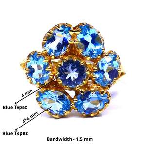 แหวนเงินสเตอริงสำหรับสุภาพสตรีแบบดั้งเดิม925ประดับพลอยบุษราคัมสีฟ้าชุบทองมีสไตล์สำหรับวันครบรอบแต่งงาน - Product Image 2