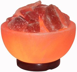 Lámpara única de tazón de sal del Himalaya con diseño tallado artesanal y trozos de cristal Rosa calmantes - Product Image 5