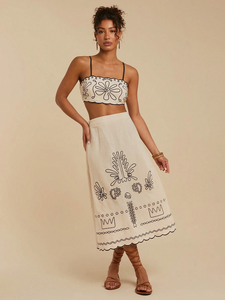 Conjunto de 2 Piezas de Verano para Mujer, Blusa Corta y Larga, Cuello Redondo, Sin Mangas, 100% Algodón, Tejido Chifón Sólido Bordado, Estilo Casual y Elegante - Product Image 2