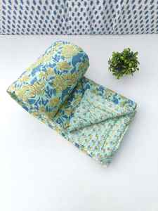 Block Print Indian Cotton Razai Quilt Reversible Boho Hippie Floral <b>Blanket</b> Dohar - Product Image 5