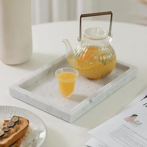 Plateau de service en marbre blanc naturel de conception de luxe de taille personnalisée de très haute qualité pour restaurants et hôtels - Product Image 5