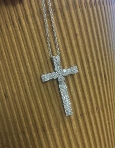 JEWELSPAARK 1.07 Ct Round Baguette Natural White Diamond Christian <b>Cross</b> Pendant Necklace 925 Sterling Silver Religious - Product Image 6