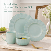 Vente en gros de 16 assiettes en porcelaine bols et mugs vaisselle en céramique personnalisable ensemble d'assiettes à dîner en forme florale en relief