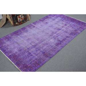 Modern Vintage Turkish Rug 3.6 X 6.6 ft Purple Large Area Classic Rectangle Patchwork Design Wool Material Latex for Hallway 4m - Product Image 2