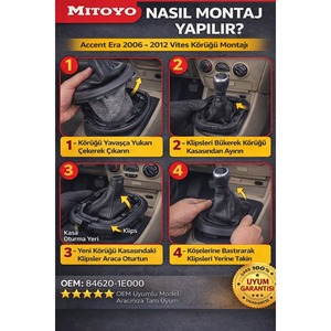 Hyundai Accent Era 2006-2012 OEM 84620-1E000 <b>Gear</b> Shift Boot Leather Material 6 Car <b>Gear</b> <b>Knob</b> Logo Perfect Fit Easy Installation - Product Image 5