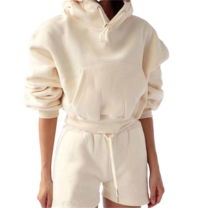 High Quality <b>Women's</b> Sweatshirt <b>Shorts</b> Set Custom Logo Spring Casual <b>Loose</b> Hoodie Hot Sale Solid Pattern - Product Image 1