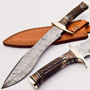 Custom Forged Damascus Steel Fixed Blade Outdoor Hunting <b>Knife</b> Wooden Handle Bowie Hunting <b>Knife</b> With Leather Sheath - Product Image 1