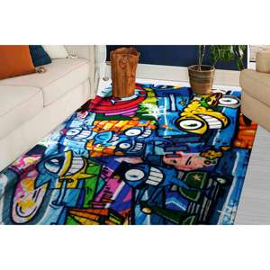 Tapis personnalisé style graffiti : Tapis d'appoint contemporain antidérapant, avec poils doux - Product Image 3