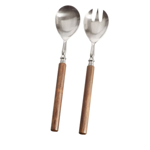 ชุดเซิฟเวอร์สลัดโลหะสแตนเลส2ชิ้นสำหรับเสิร์ฟสลัดพร้อมที่จับไม้ - Product Image 1