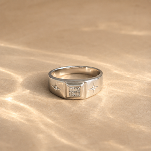 Princess Cut CZ Signet <b>Ring</b> Rhodium Plated White <b>Gold</b> Boho Geometric <b>Dainty</b> Wedding Jewelry - Product Image 4