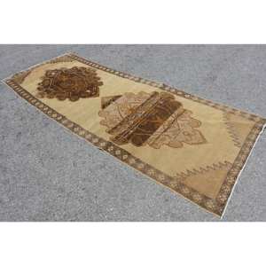 Alfombra de lana Vintage marrón y Beige de 3,8x10,8 pies, estilo turco clásico, diseño de retazos hecho a mano para adolescentes, pasillo rectangular de látex de 4m - Product Image 3