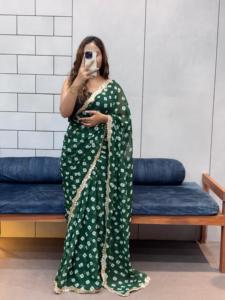 Saree Georgette suave con Lahiya impreso junto con encaje de secuencia de bordado de codificación perfecto para todos los eventos de boda - Product Image 3