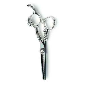 Ciseaux de coupe de cheveux professionnels fantaisie Dragon poignée incurvée en acier inoxydable tranchant fixe repose-doigt finition polonaise coiffure - Product Image 1