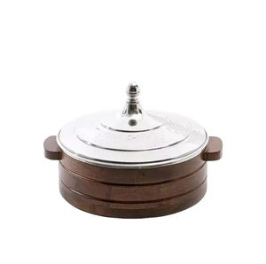 Casserole ronde élégante avec couvercle poli miroir Articles de service en bois naturel faits à la main pour les mariages et les repas élégants - Product Image 5