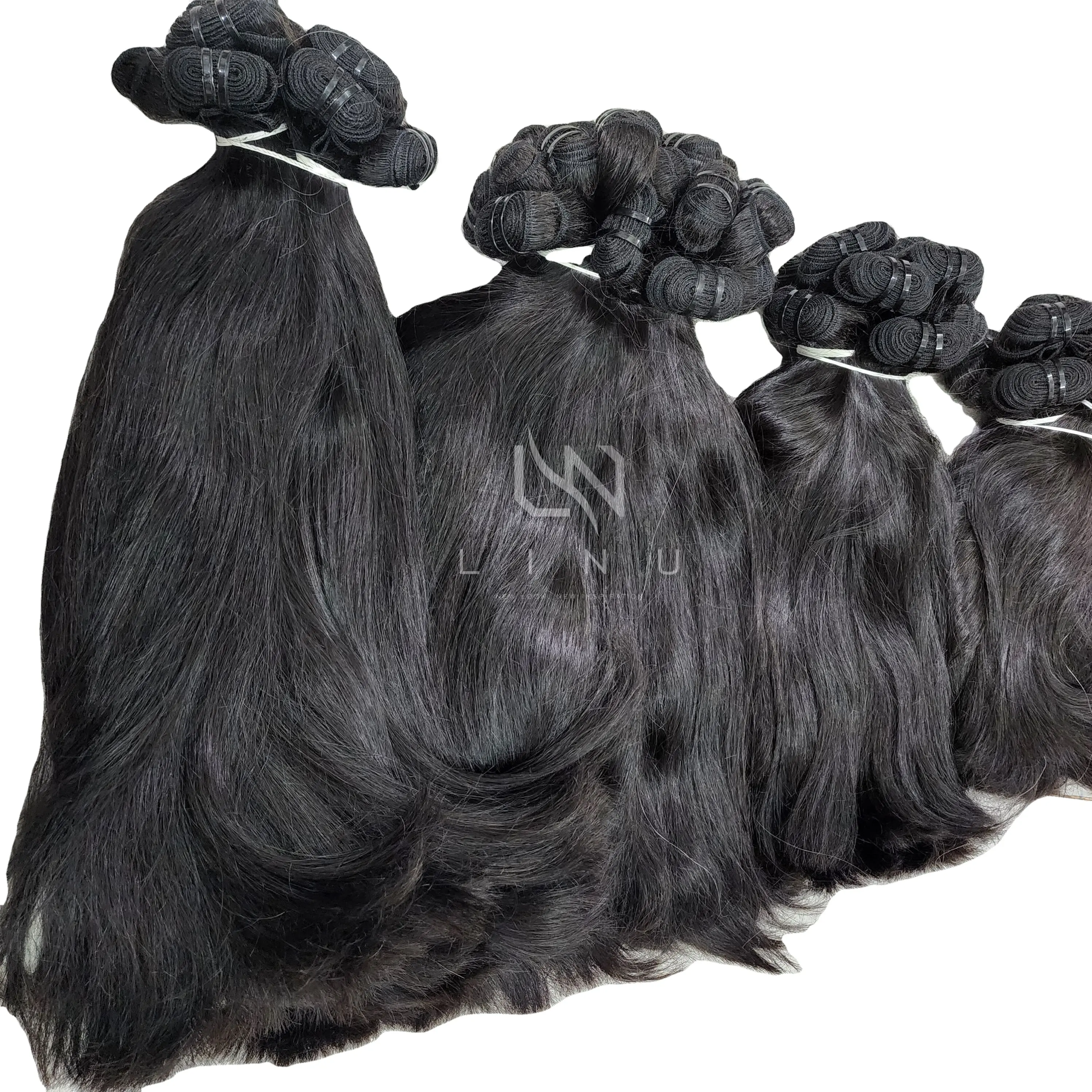 Extensiones de cabello humano liso natural de color negro a rubio al por mayor, pelo crudo virgen tejido de Vietnam