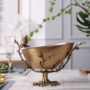 Bol de serveur à tige de feuille en acier inoxydable de haute qualité avec tige de fleur décorative en laiton Bol à noix à condiments de qualité supérieure - Product Image 5